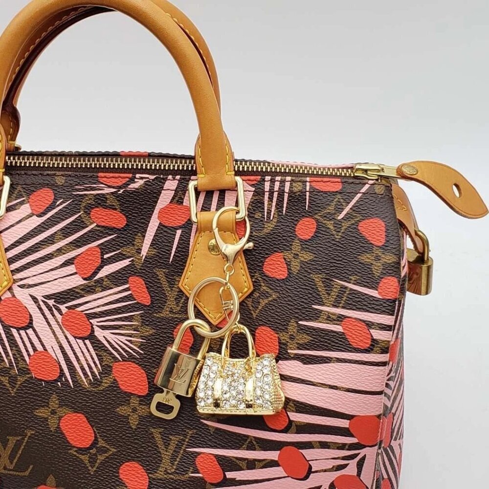 Authetnic Louis Vuitton Lock & Key w/ unbranded Rhinestone Bag Keycharm 010526 - Picture 7 of 8